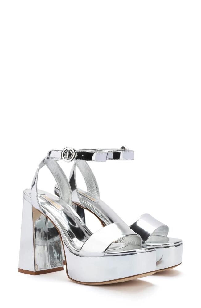 Larroudé Dolly Ankle Strap Platform Sandal in Silver Cover