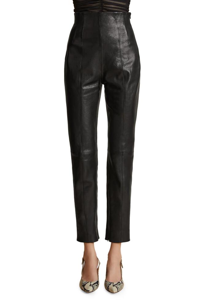 Khaite The Lenn High Waist Lambskin Leather Cigarette Pants in Black Cover