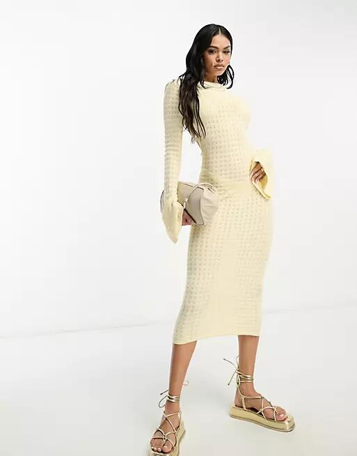 4th & Reckless costella crochet knit midaxi summer dress in buttercream-White Cover