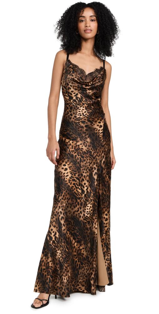 L'AGENCE Venice Cowl Lace NK Gown Brown Multi Oil Leopard Cover