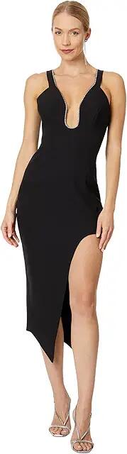 BCBGMAXAZRIA Halter Dress with High Slit (Black) Women's Dress Cover