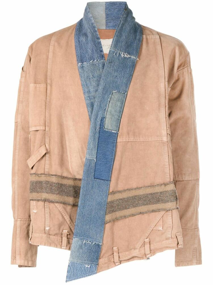 Greg Lauren patchwork-design denim-trim jacket - Brown Cover