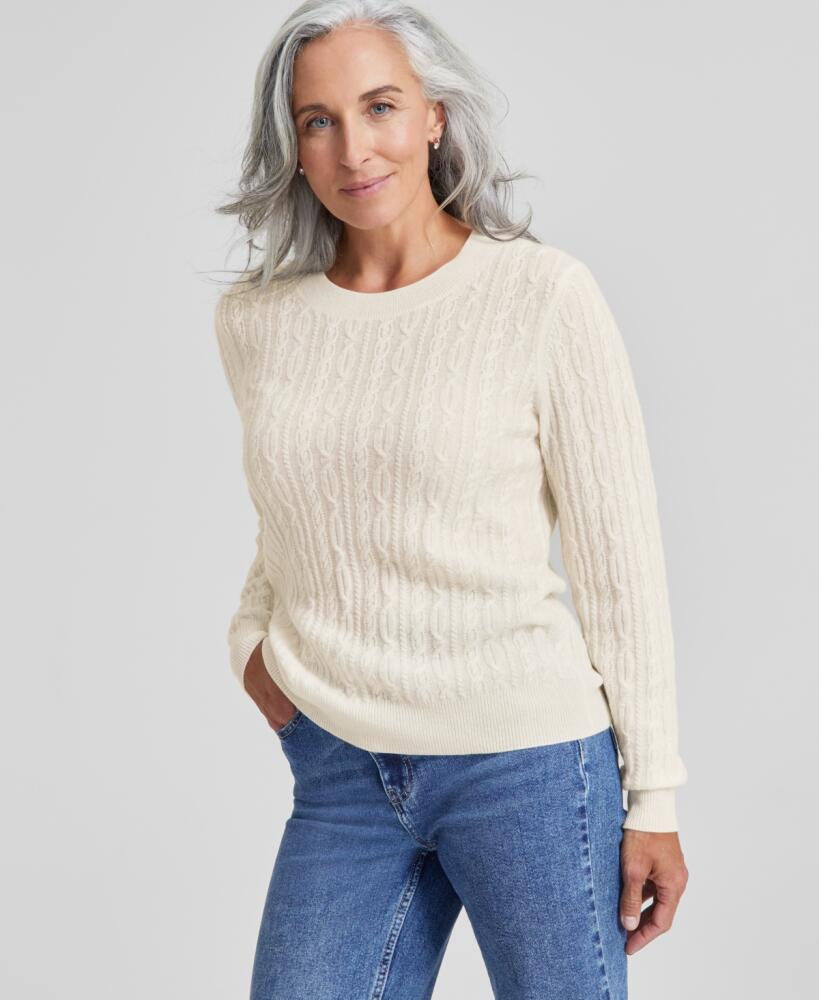 Charter Club Women's 100% Cashmere Cable-Knit Crewneck Sweater, Created for Macy's - Vanilla Ice Cover