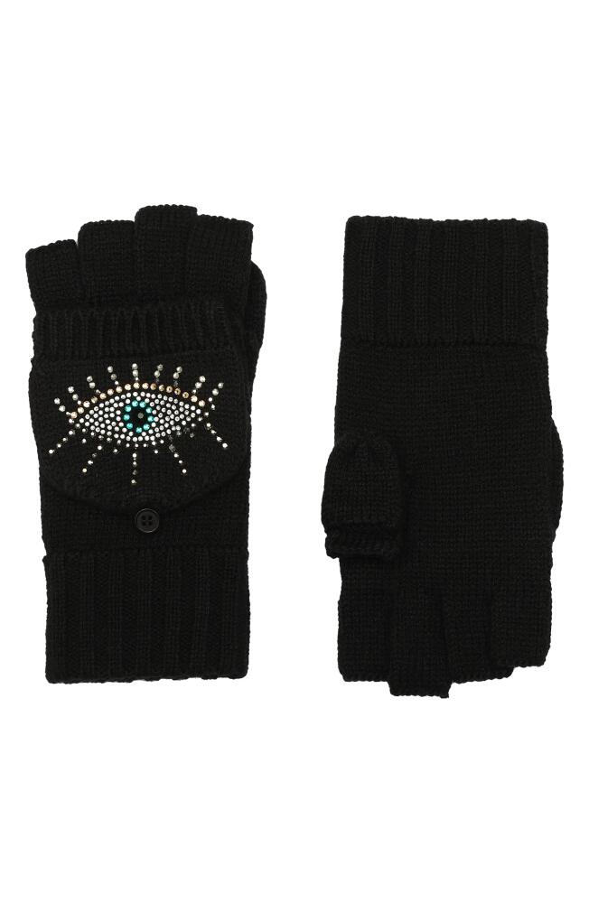 Kurt Geiger London Evil Eye Convertible Crystal Embellished Mittens in Black Cover