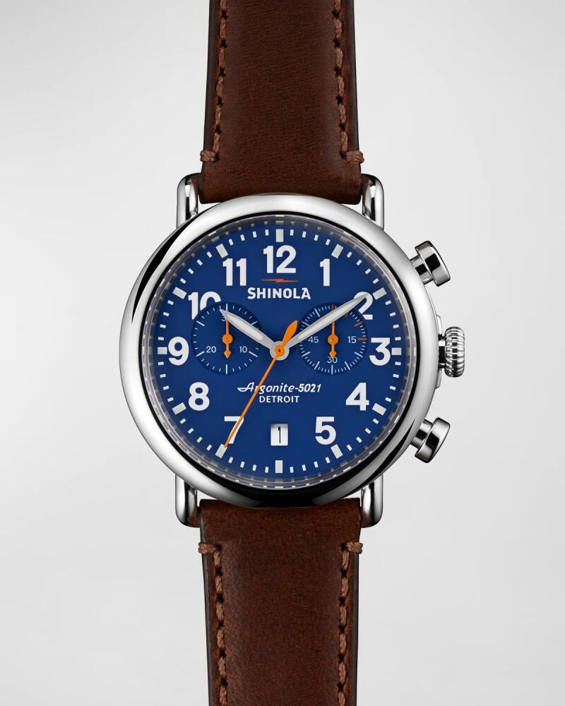 Shinola Men's 41mm Runwell Chrono Watch, Dark Brown/Blue Cover