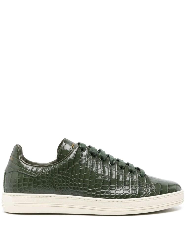 TOM FORD Warwick crocodile-embossed leather sneakers - Green Cover